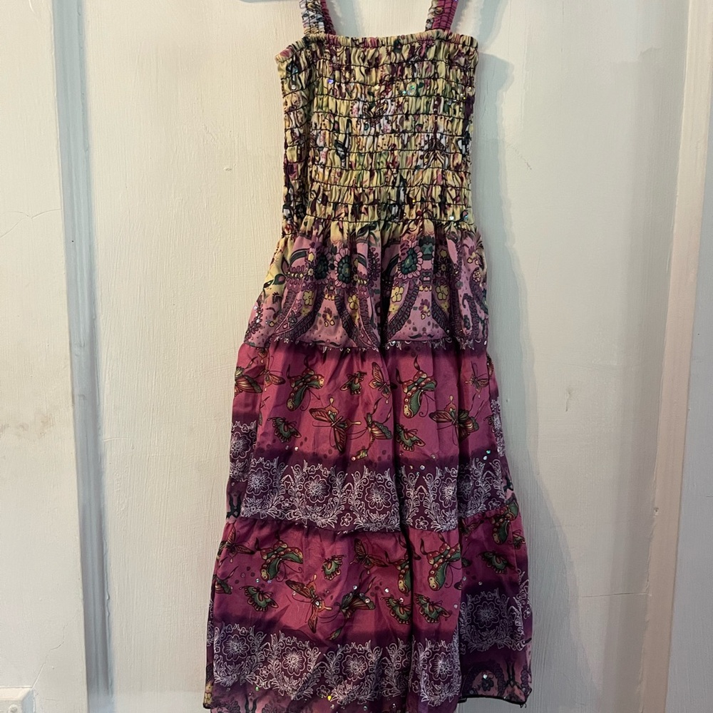 Ingear Purple and Green Smocked Tiered Sundress